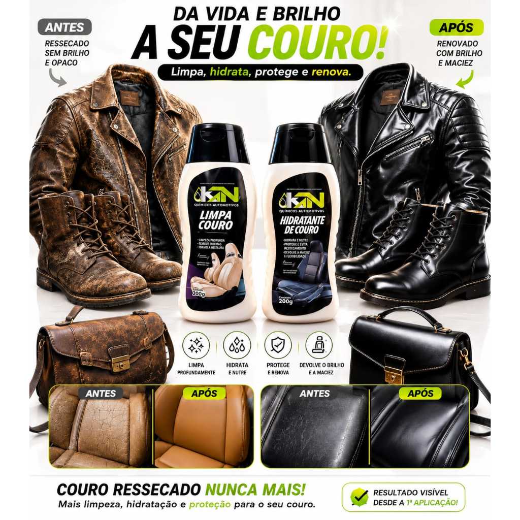 Kit Limpa Couro e Hidratante de Couro Para Cuidados Automotivo , Roupas Sapatos...