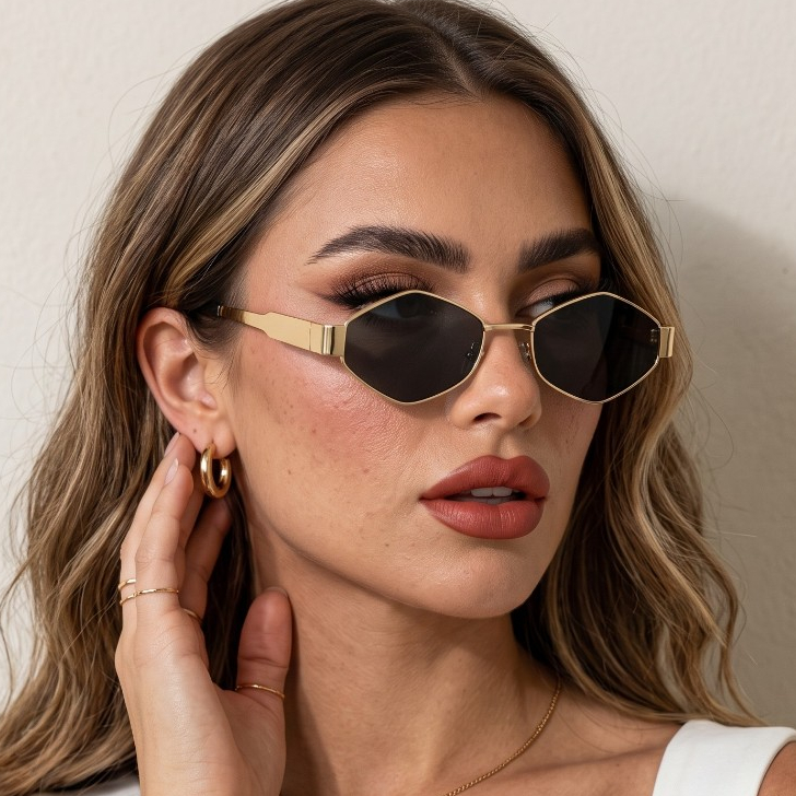 Óculos de sol Feminino Hexagonal Metal Dourado Vintage Degradê Y2K Oldmoney Tend