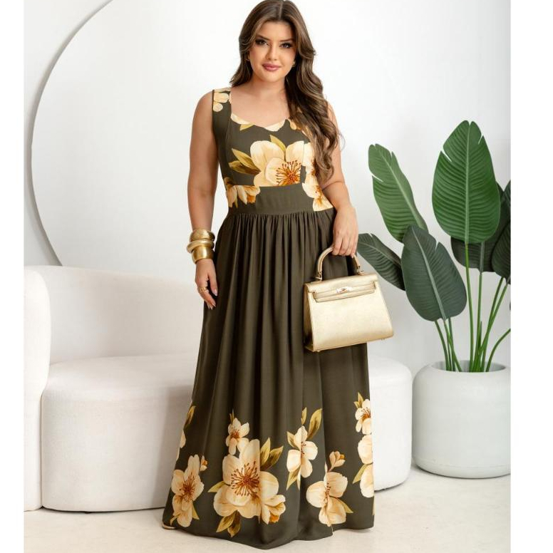 Vestido Longo Feminino Floral Elegante – Alça Fina, Estampa de Flores, Moda Verão Casual