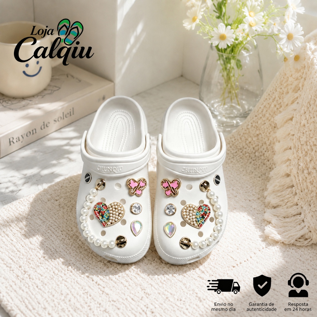 Kit Babuche Feminino Eva com Pingentes Antiderrapante Confortável para Praia Oferta de acessórios