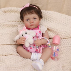 Bebê Reborn Silicone Boneca Realista 48cm Menina Olho Azul Pode Dar Banho Com Enxoval Completo BRASTOY
