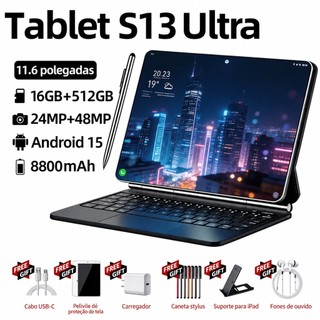 【Promoção por tempo limitado】tablet S13 ultra Android 15 512GB Memória 16GB Ram 11.6 Polegadas Tablet Pc