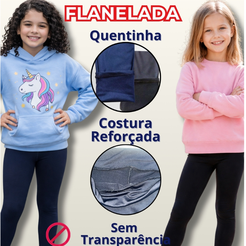Kit 3 Calças Ou 2  Leg Peluciada Quentinha Infantil Juvenil Menina Térmica Flanelada Escolar Legging