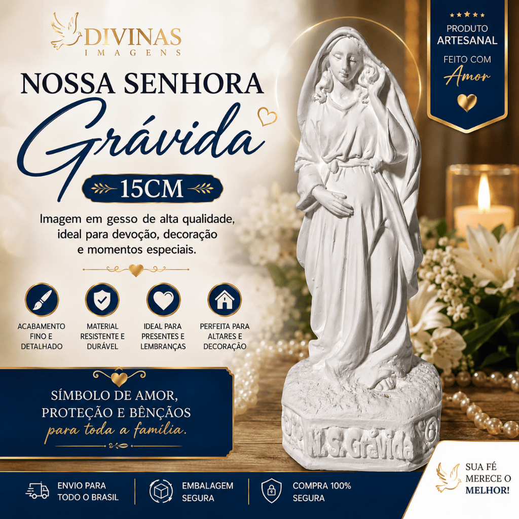 Nossa Senhora Grávida 15cm Cru – Presente para Gravidez Chá de Bebê e Maternidade