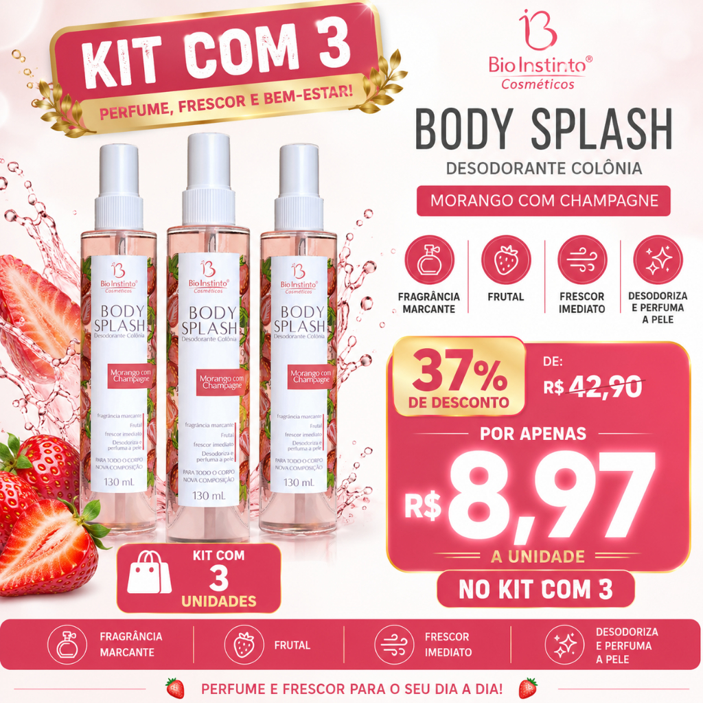 Desodorante Body Splash Morango com Champagne 130ml - Bio Instinto