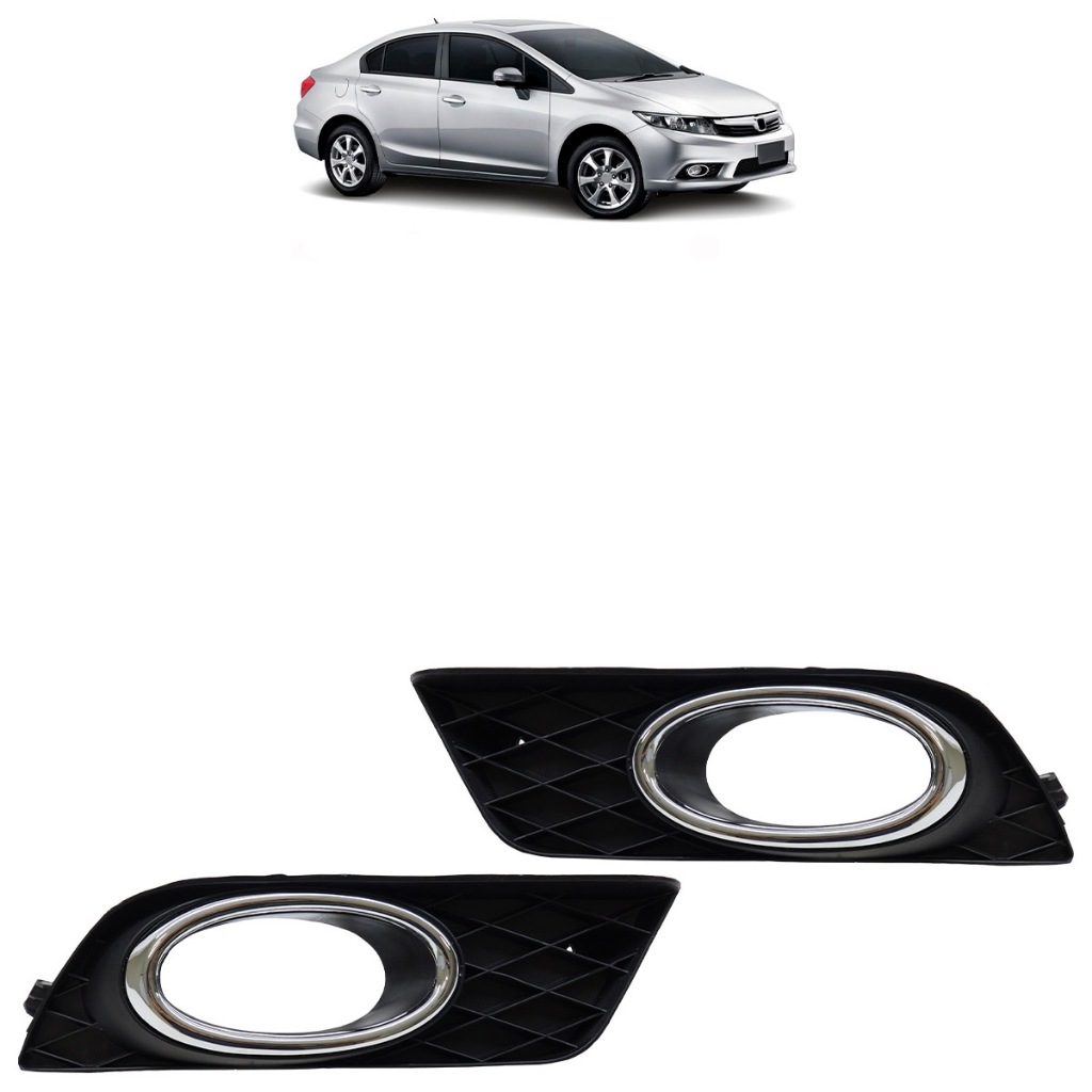 Moldura Grade Milha Civic LXR 2012 2013 2014 Preto Aro Cromado