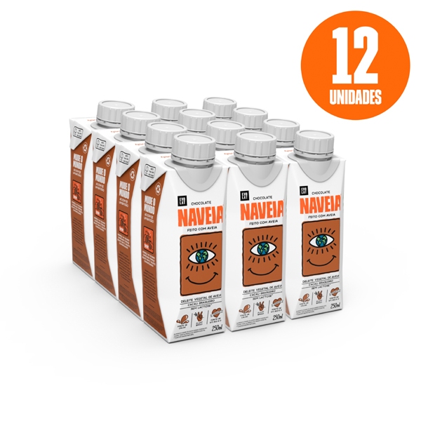 Pack 12x  Leite Naveia Chocolate 250ml Sem Lactose Cacau Orgânico