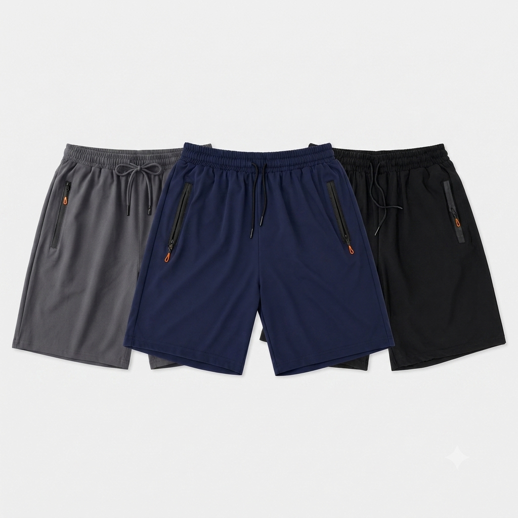 Bermuda Masculina Esportiva Dry Fit com Zíper e Elastano – Academia, Corrida, Treino e Casual
