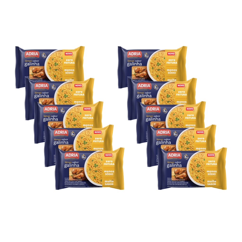 Kit 10un Macarrão Instantâneo Adria Sabor Galinha 75g