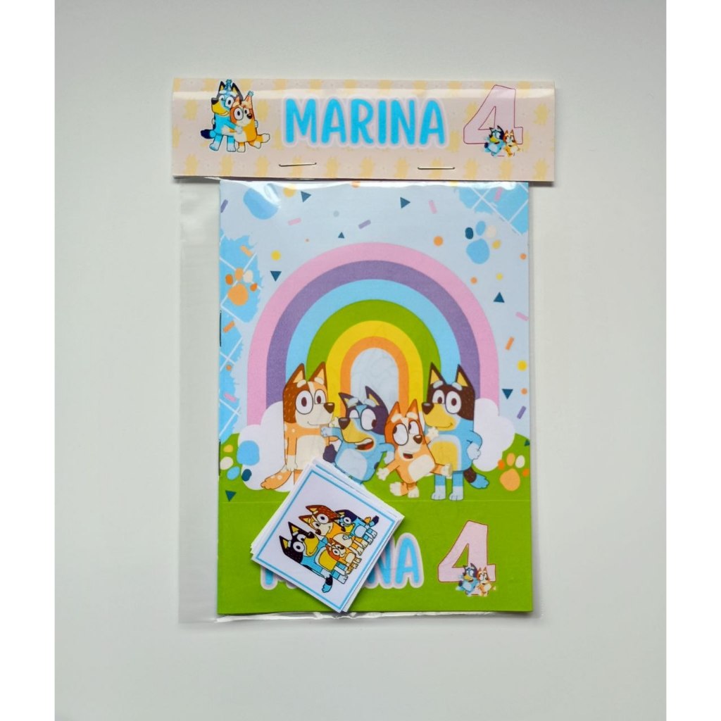 Álbum de Figurinhas e Livrinho de Colorir 10x15 Lembrancinha Personalizada Aniversário Infantil Bluey e Bingo