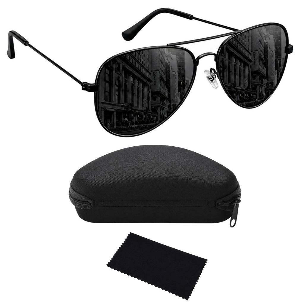 Óculos De Sol Aviador Proteção UV400 Masculino Feminino Preto Premium Dirigir Pesca + Acessórios