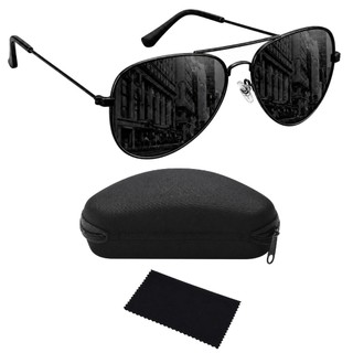 Óculos De Sol Aviador Proteção UV400 Masculino Feminino Preto Premium Dirigir Pesca + Acessórios