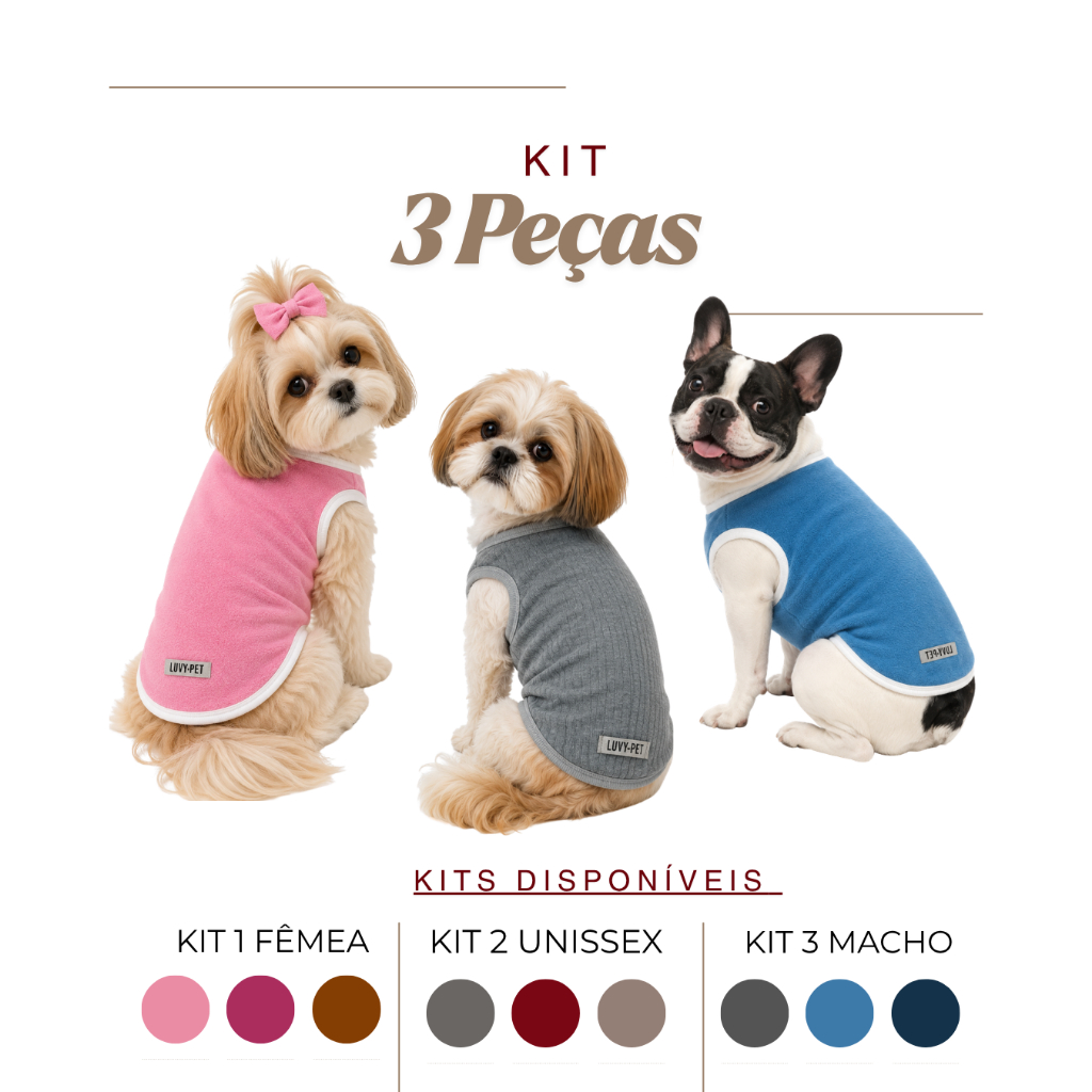 Roupa Pet Cachorro 3 Unidades Soft Peluciada Lisa