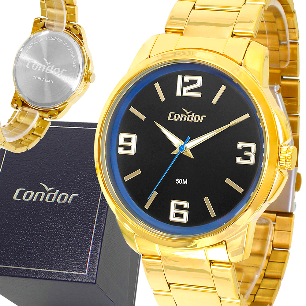 Relógio Condor Masculino Dourado Prova d'água com 1 ano de garantia