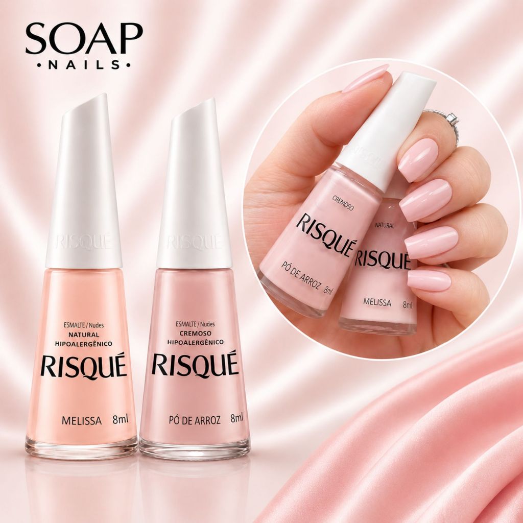 Kit Esmaltes Risqué Soap Nails Claras Tendência Unhas Naturais Delicadas Esmaltes Atacado