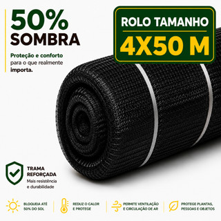 Tela Sombrite 50% Tamanho 4X50 Metros Sombreamento Horta Jardim Viveiro Mudas Flores Anti-UV