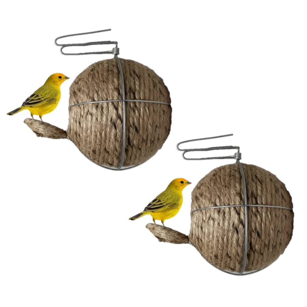 2 Ninhos Bola De Corda Juta Para Pássaros Coleiro Curió Passarinhos Canários Belga Aves Ninho Juta