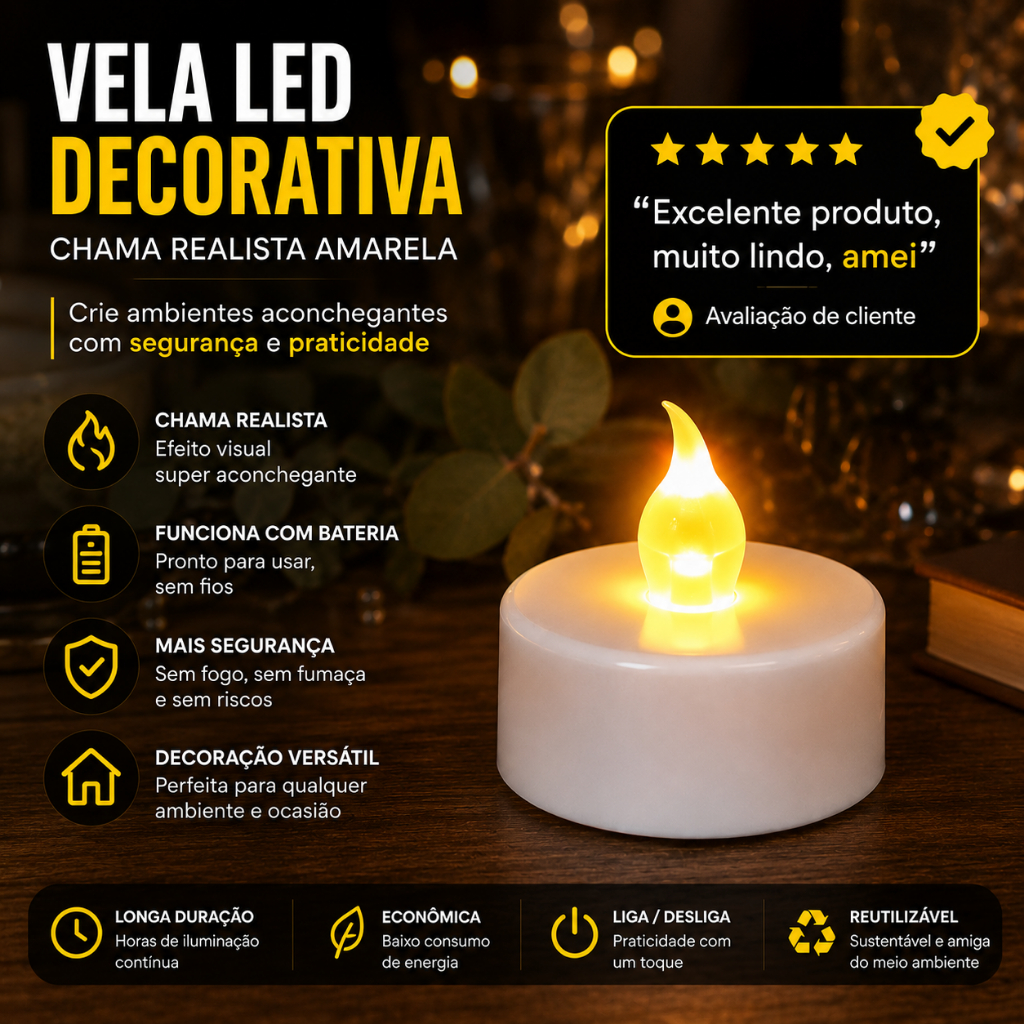 10-48 Vela De Led Decorativa Realista Festas Decoração Romântica Aniversários Chama Viva