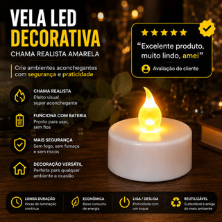 10-48 Vela De Led Decorativa Realista Festas Decoração Romântica Aniversários Chama Viva