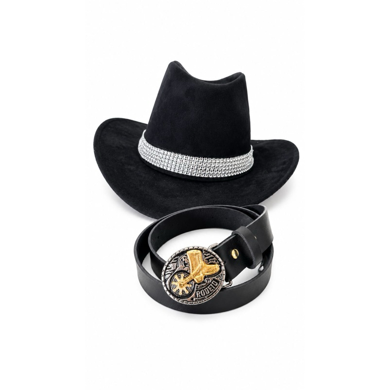 Krica Kids - Kit Chapéu Com Strass E Cinto Infantil Cowboy Rodeio Bota Ou Cavalo