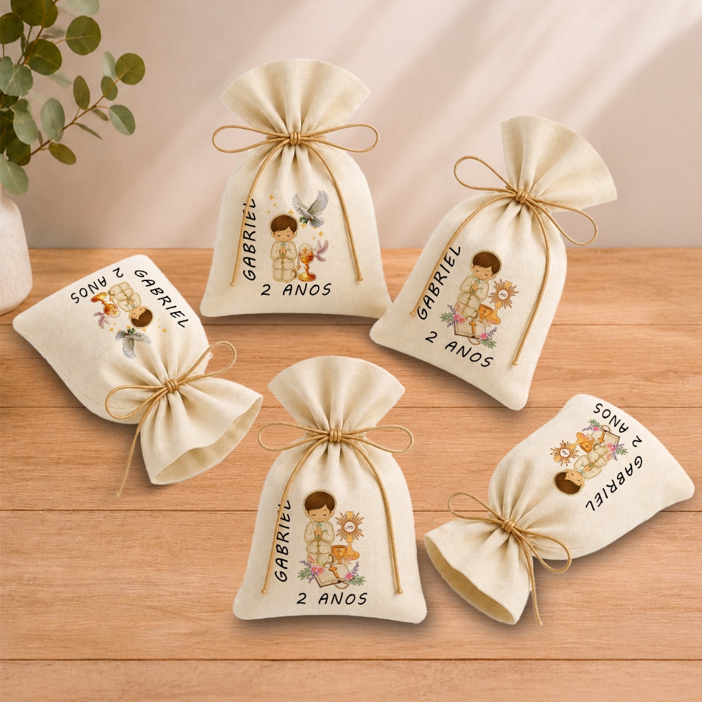 Kit 20 Saquinhos Lembrancinha Personalizada Festa Infantil Aniversário Eucaristia Primeira Comunhão Menino 11