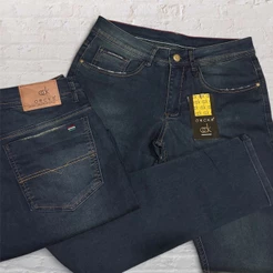 Calça jeans masculina escura lavagem tingida jeans premium com elastano casual