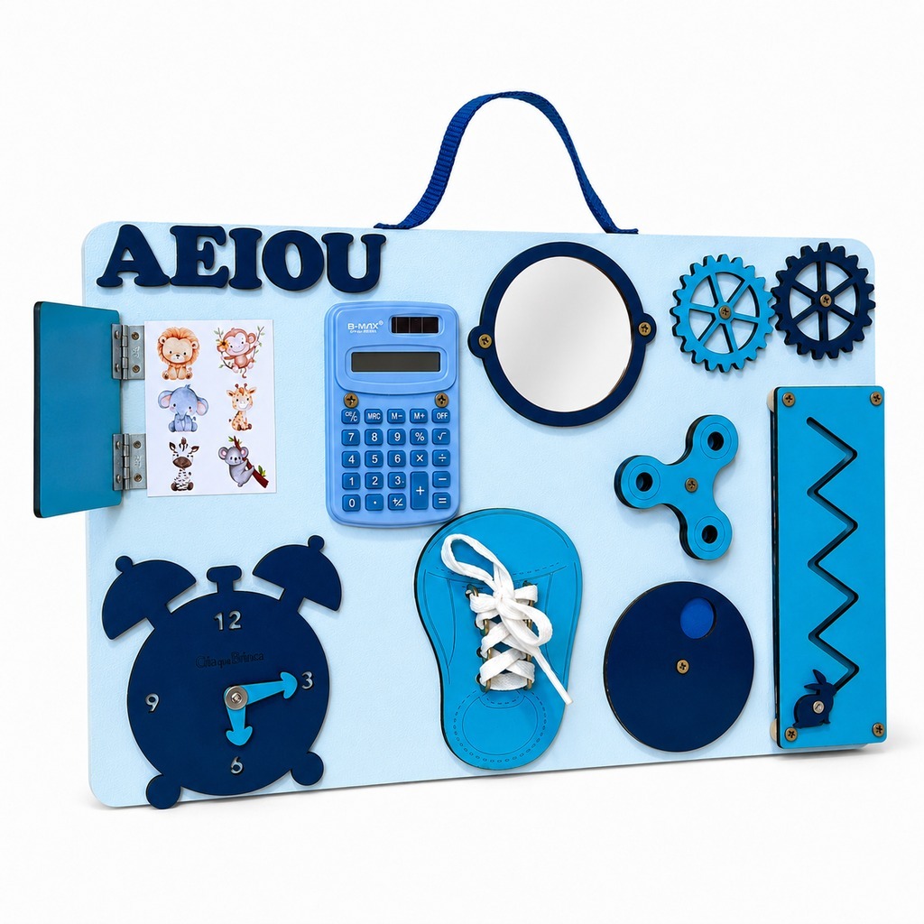 Painel Sensorial Montessori Educativo Personalizado com Nome /Portátil/ Painel de Atividades 25x40cm