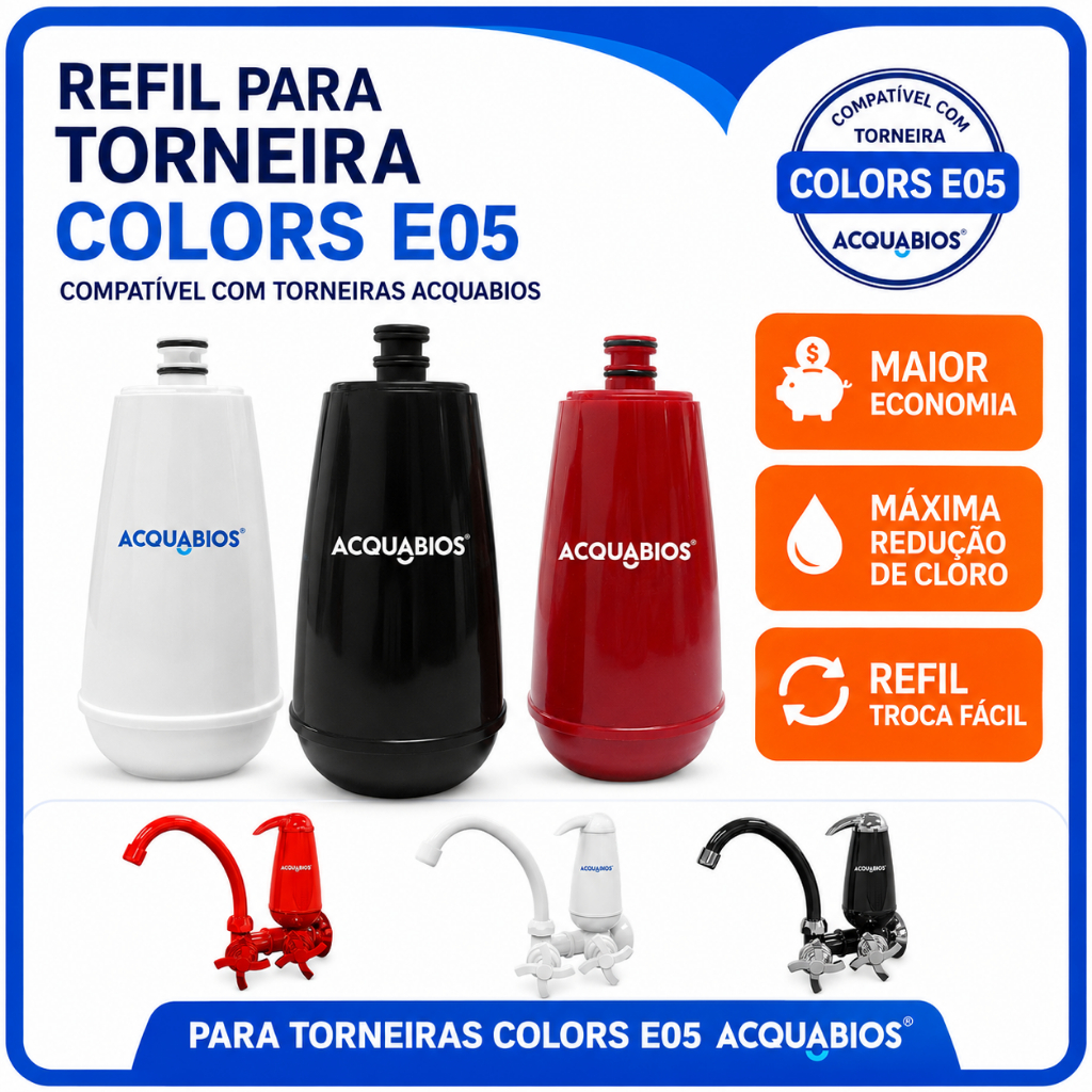 Refil para Torneira com Filtro Bica Móvel E05 Colors Acquabios Purificador de Água