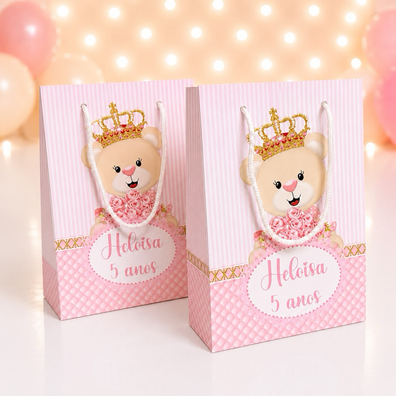 Sacolinhas Personalizadas Ursa Princesa para festa - Lembrancinha infantil