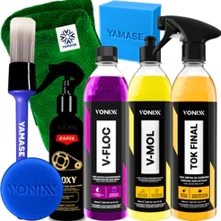 Kit Limpa Motor de Moto Lavagem Foxy Razux Shampoo V-Floc Shampoo Limpeza Pesada V-Mol Cera Vonixx