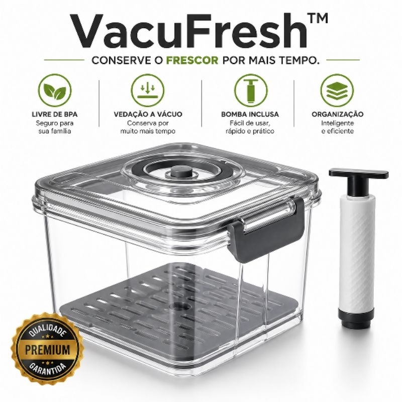 Pote Hermético a Vácuo 1,5L com Bomba Manual BPA Free Vedação Hermética Organizador de Alimentos para Geladeira