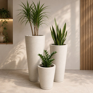 Kit 3 Vasos Decorativos Premium alto para Sala Jardim Varanda com Prato Coletor