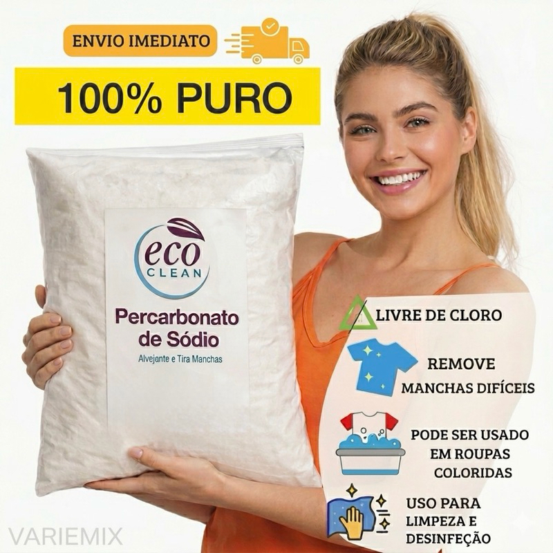 Percarbonato De Sódio 100% ECO CLEAN Tira Manchas limpeza clareador 500g/1kg/2kg/3kg