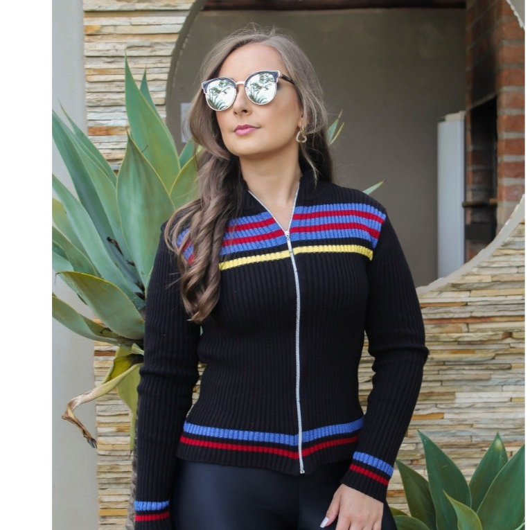 Casaco Feminino Tricot Canelado com Zíper | Jaqueta de Frio Inverno Moda Feminina RM-2501