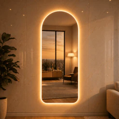 Espelho Lopazzi Orgânico Corpo Inteiro 150x40cm com 3 Cores Led Bi Volt Quente, Neutro e Frio para Decoração Premium