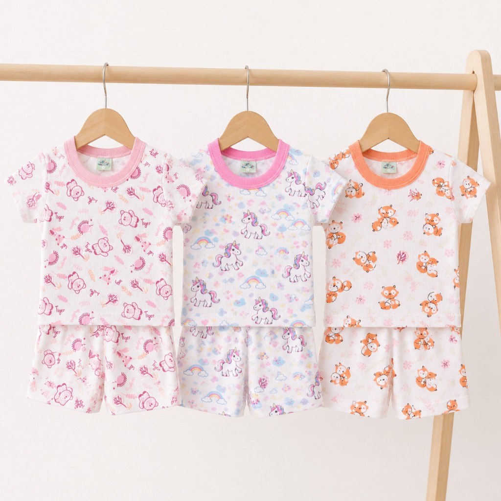 Kit 4 Peças Infantil Menina Blusa + Shorts Estampado 100% Algodão1 a 3 Anos Envio Sortido