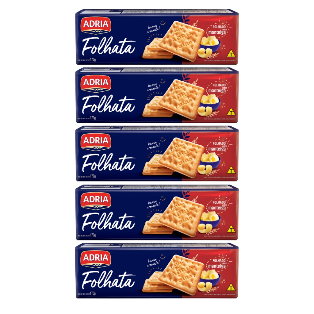 Kit 5un Biscoito Adria Folhado Sabor Manteiga 170g