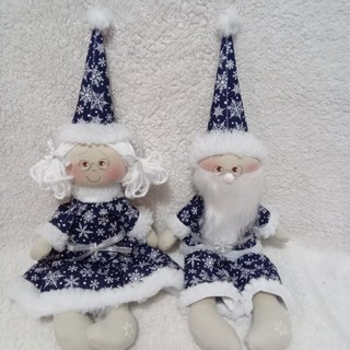 Kit de Bonecos de pano natalinos/ Casal de Natal/ Papai Noel e Mamãe Noela/ Cor Azul