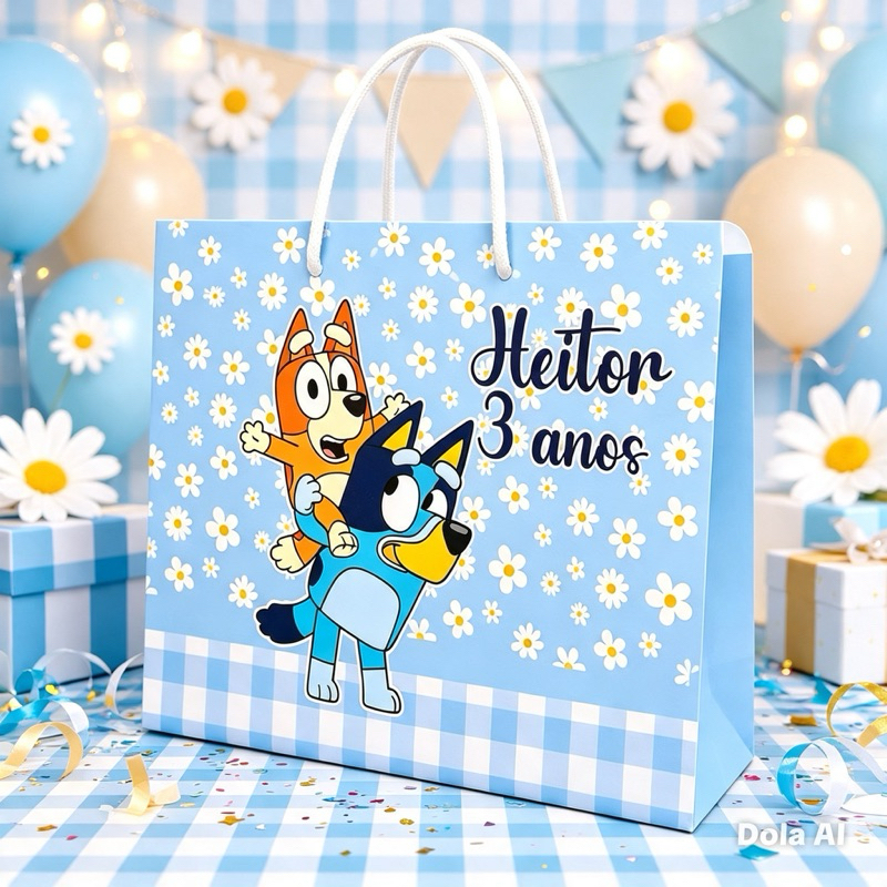 20 Sacolinhas personalizadas Blue G - Sacolinhas pegue e monte Bluey
