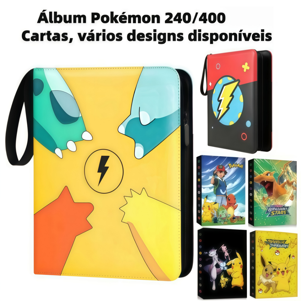 Álbum Pokémon TCG Pikachu-Porta Cartas para 240/400 Cartas -Alta Qualidade, Ideal para Organizar