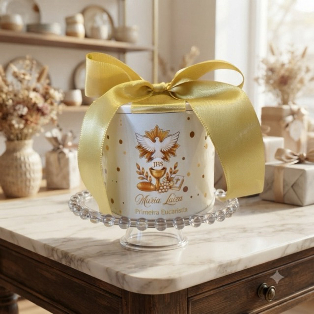 Kit Tubo Lata Personalizada Lembrancinha Primeira Eucaristia Lembrança Aniversário Vários Temas 5x