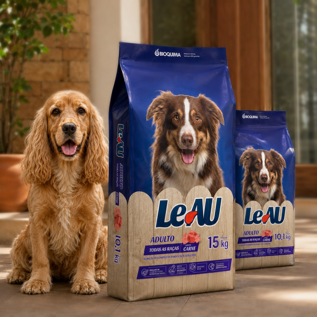 Ração Leau Dog 15kg e 10kg Adulto Sabor Carne Todas as Raças Nível Proteína 18%