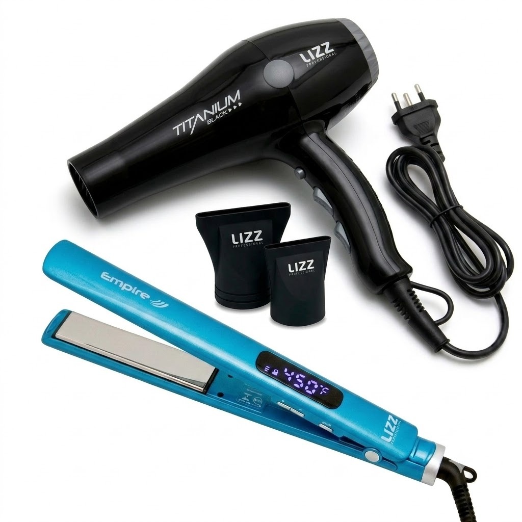 Kit Profissional para Salão com Secador Titanium Black (até 2400W) + Prancha Empire 450°F Lizz Pro