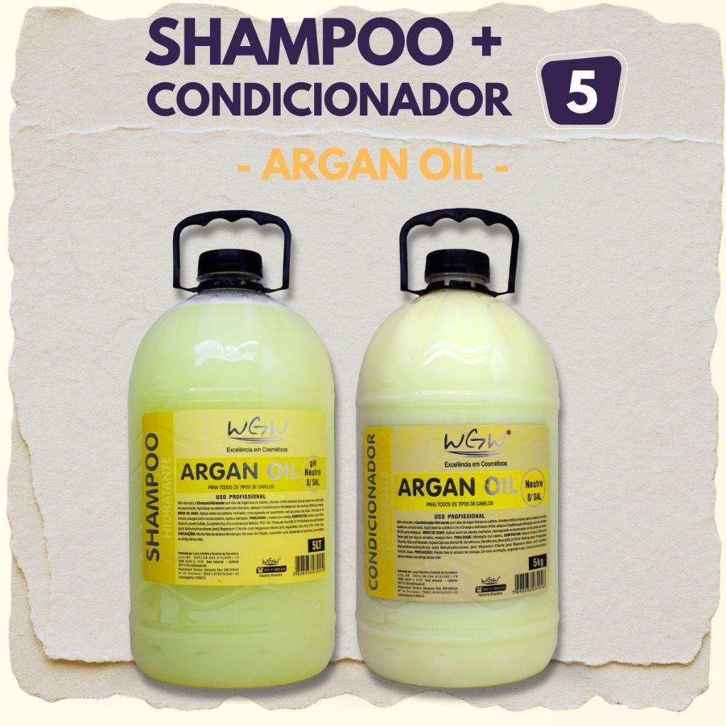 Kit Shampoo e Condicionador Argan Sem Sal 5L Lanzy Maciez e Nutrição