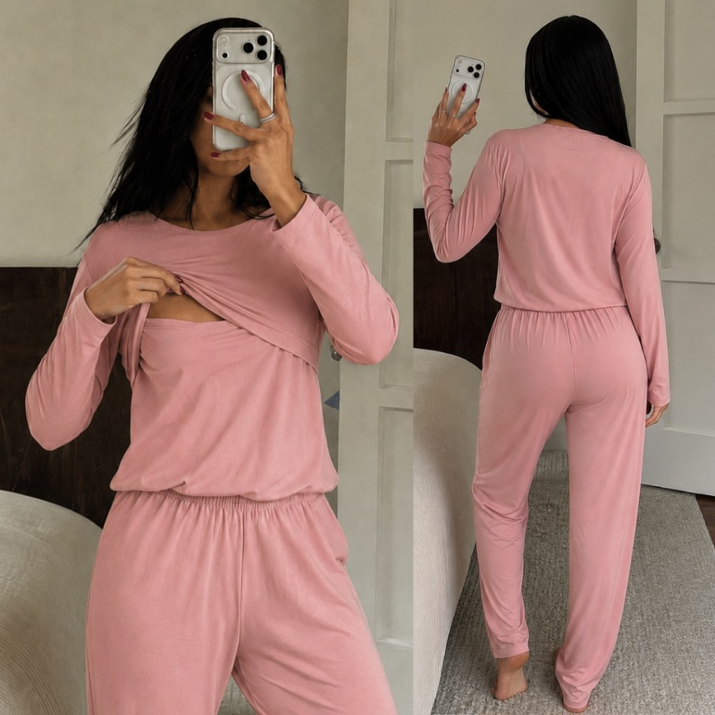 Pijama Feminino Amamentação Manga Longa Gestante Pós-Parto Confortável Premium