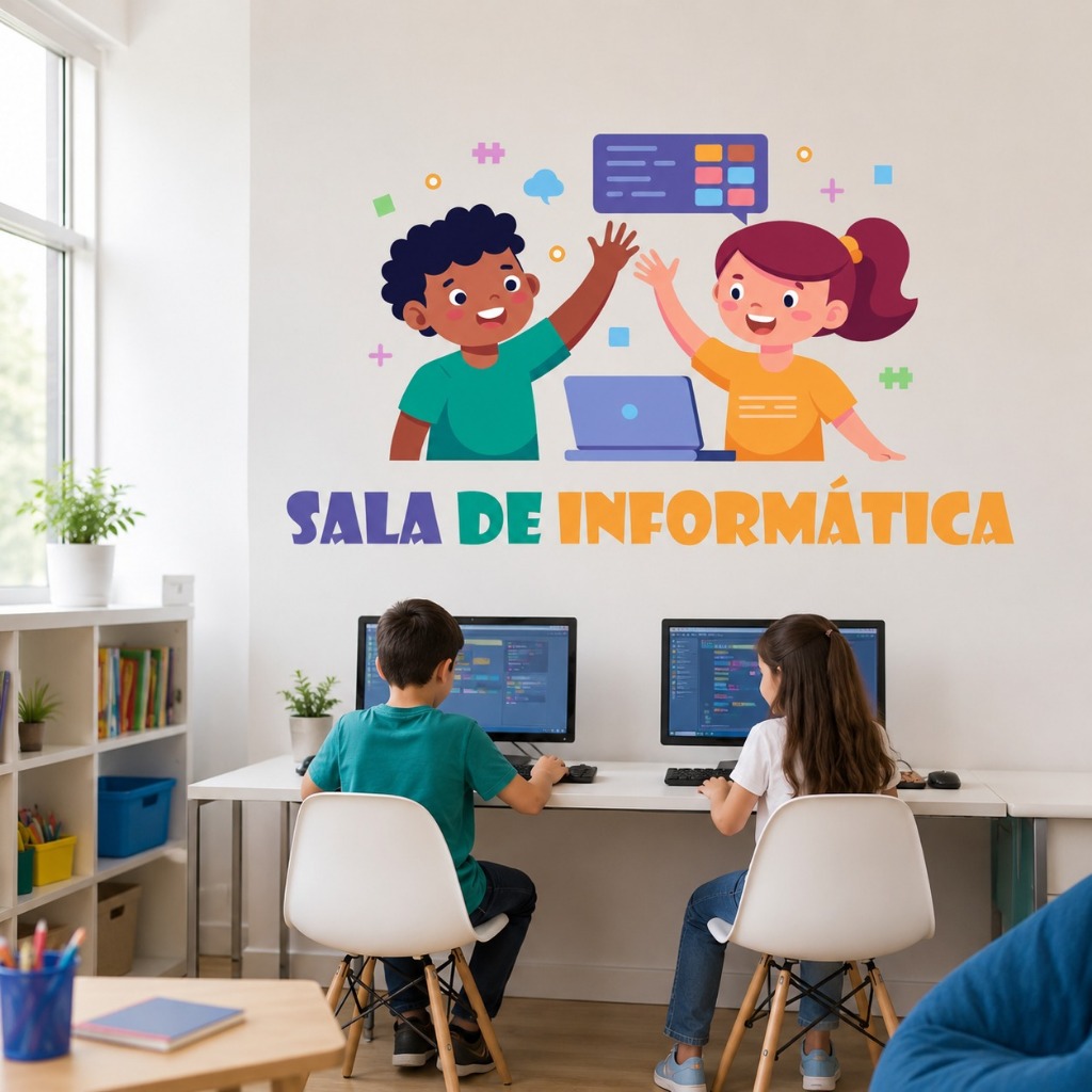 Adesivo Decorativo Sala de Informática Educação Infantil Escolar Colorido S13