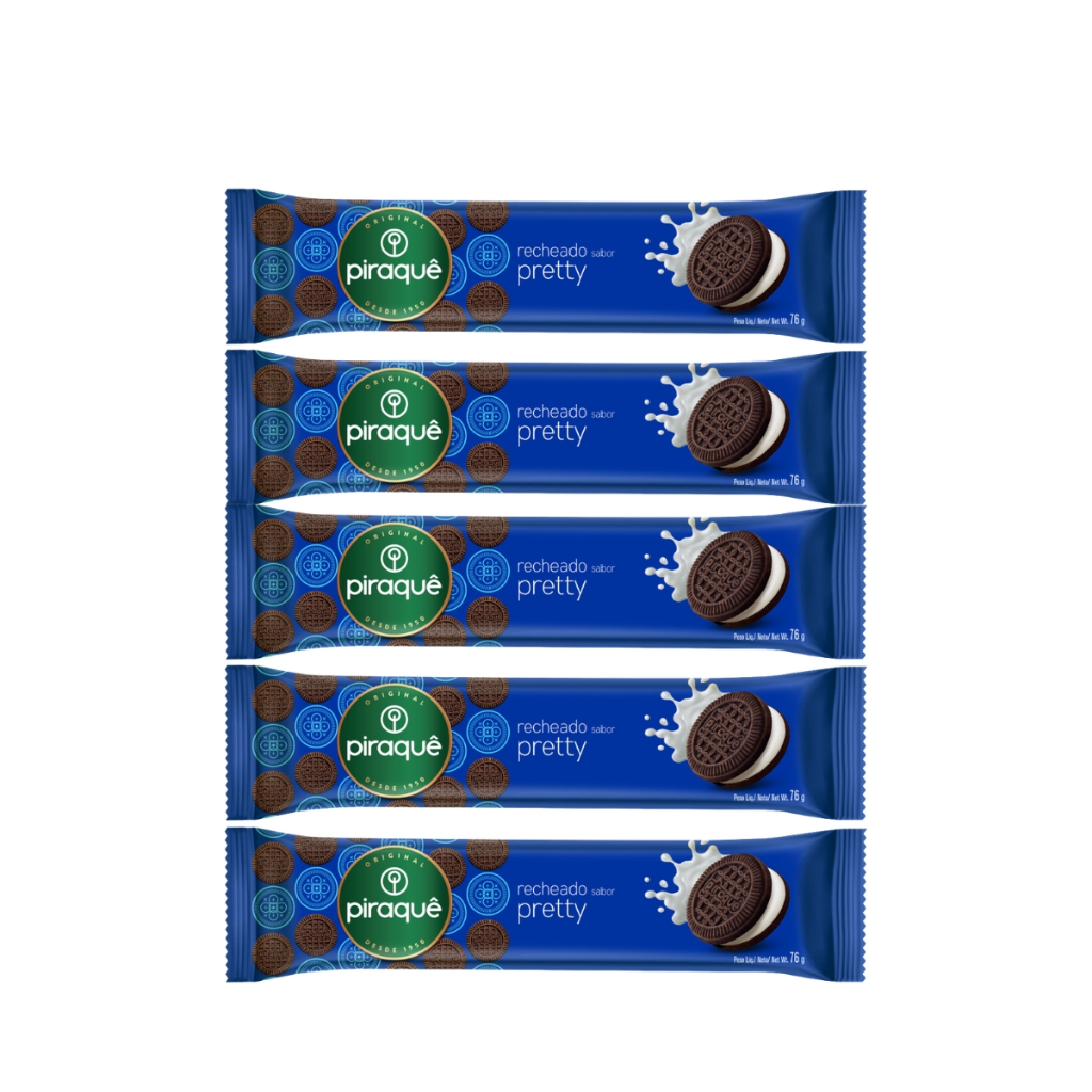 Kit 5un Biscoito Piraquê Pretty Recheado 76g