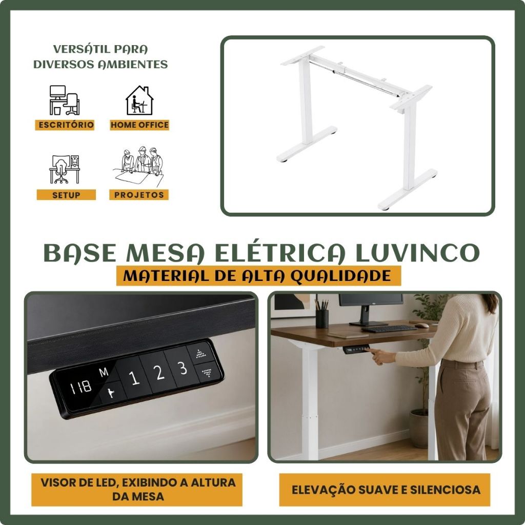 Estrutura De Mesa Elétrica Ergonômica Ajustável C/ Regulagem Altura Estável Escritório LuvinCo — imagem 2 de 2