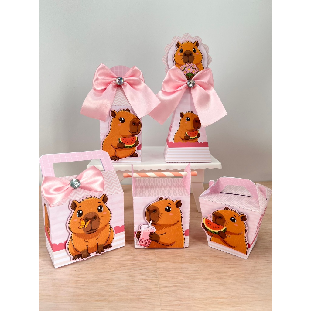 Kit Festa Personalizados CAPIVARA COR ROSA | Caixinhas Personalizadas | Lembrancinhas de Aniversário | Festa Infantil