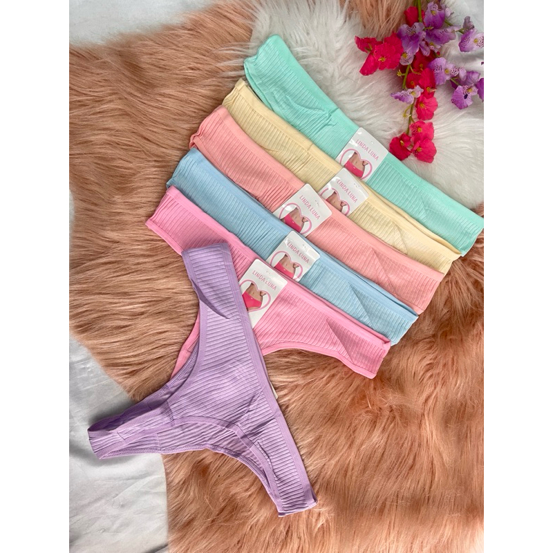 Kit Calcinha Fio Dental Algodão Canelada Estampada Feminina Confortável Forro 100% Algodão